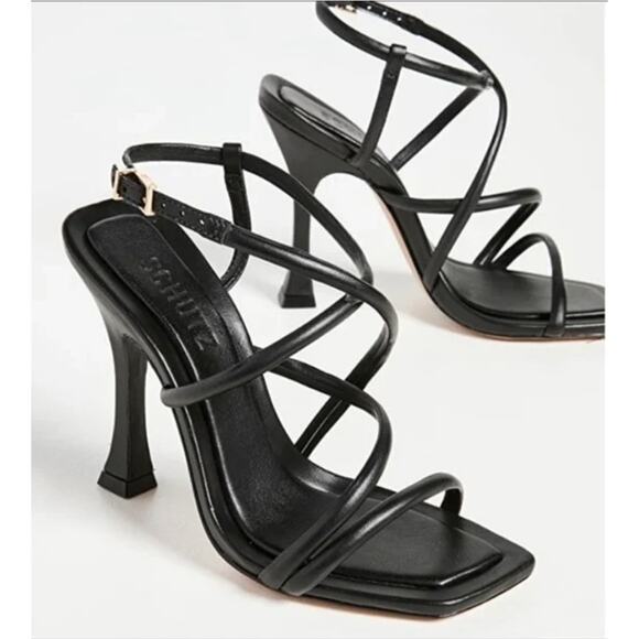 SCHUTZ Shoes - Schutz Lovi Strappy Leather Heel Sandals Black 9.5B Minimal 90s Party Glam Luxe‎